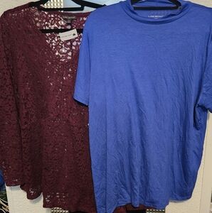 Lane Bryant Burgundy Lace Blouse and Blue Turtleneck Tee